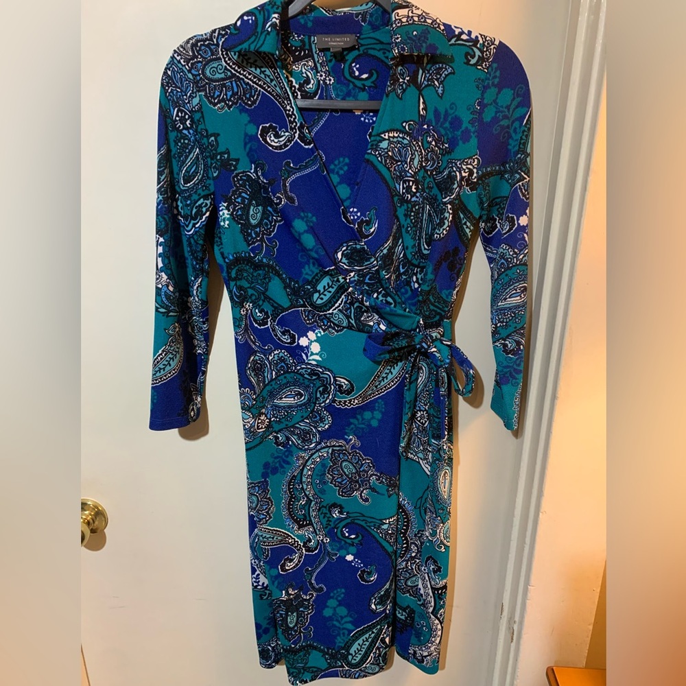 The Limited Teal and Blue Paisley Long Sleeve Dress